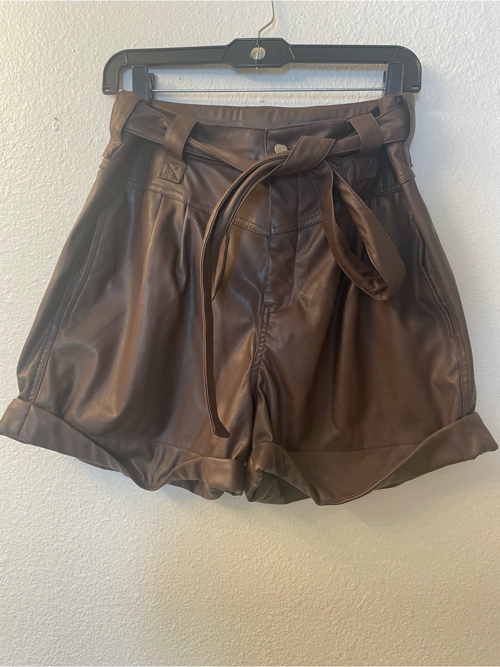 Faux Leather Shorts - Brown